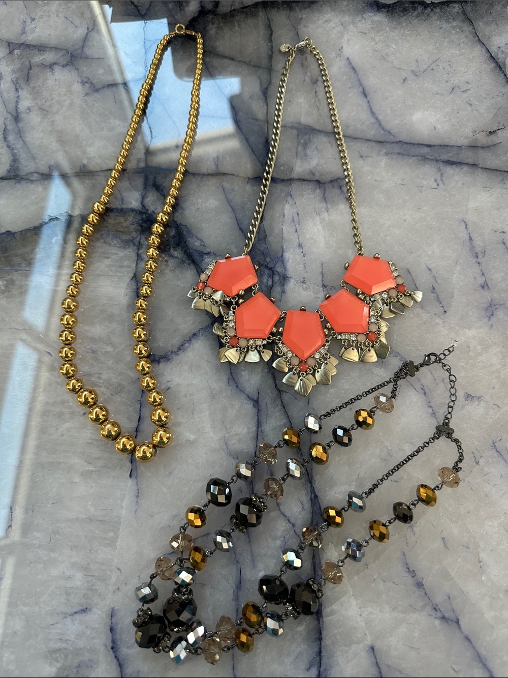 Gold and Coral Statement Necklace - Women Jewelry lot